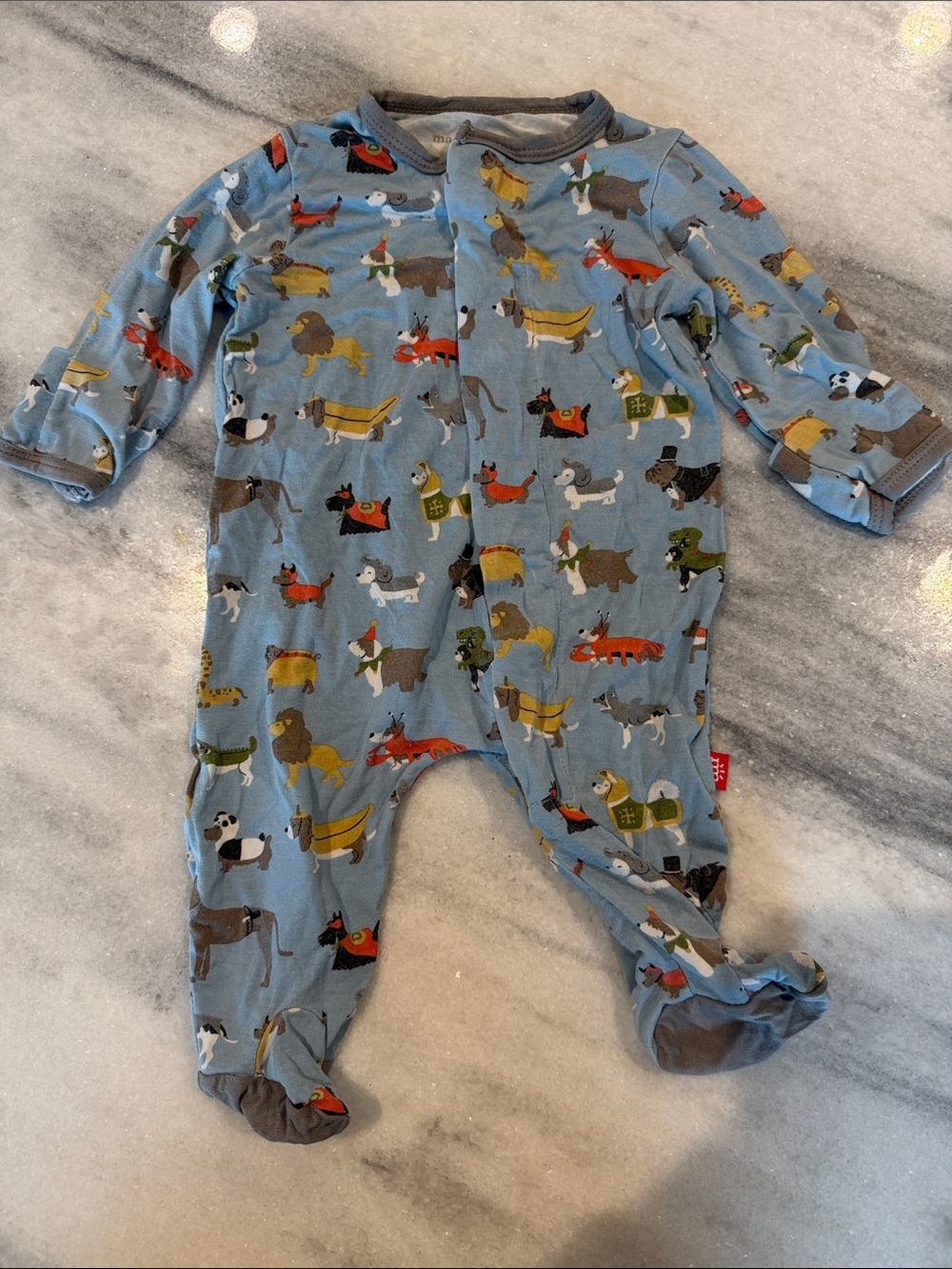 Magnetic Me ‘In-Dog-Nito’ Print Footie Size Newborn Dogs Magnetic Closure